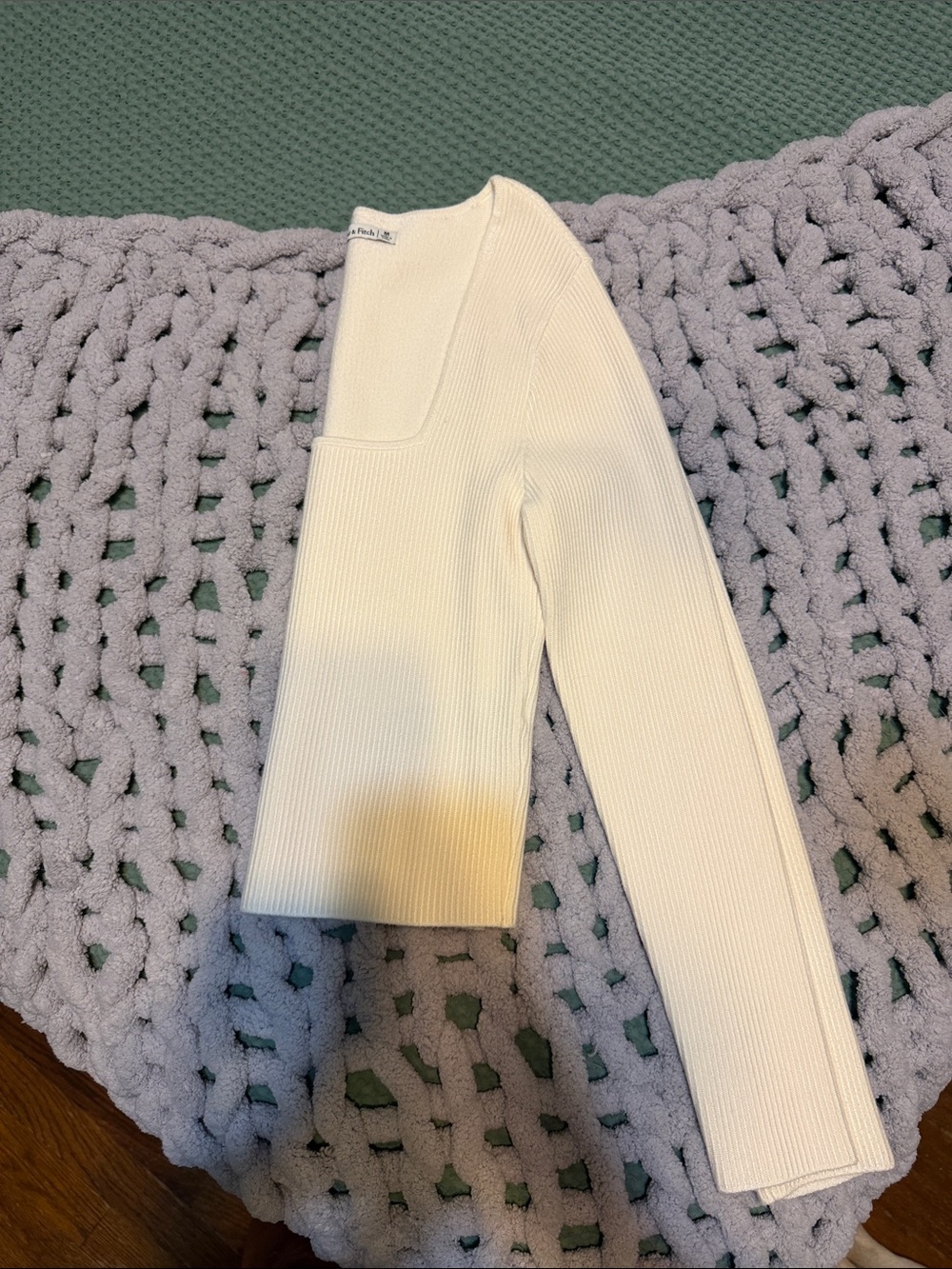 Cream Ribbed Square Neck Long Sleeve Top - Picture 4 of 4